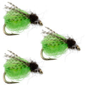 3 Pack LaFontaine Bright Green Deep Sparkle Caddis Pupa - Hook Size 14