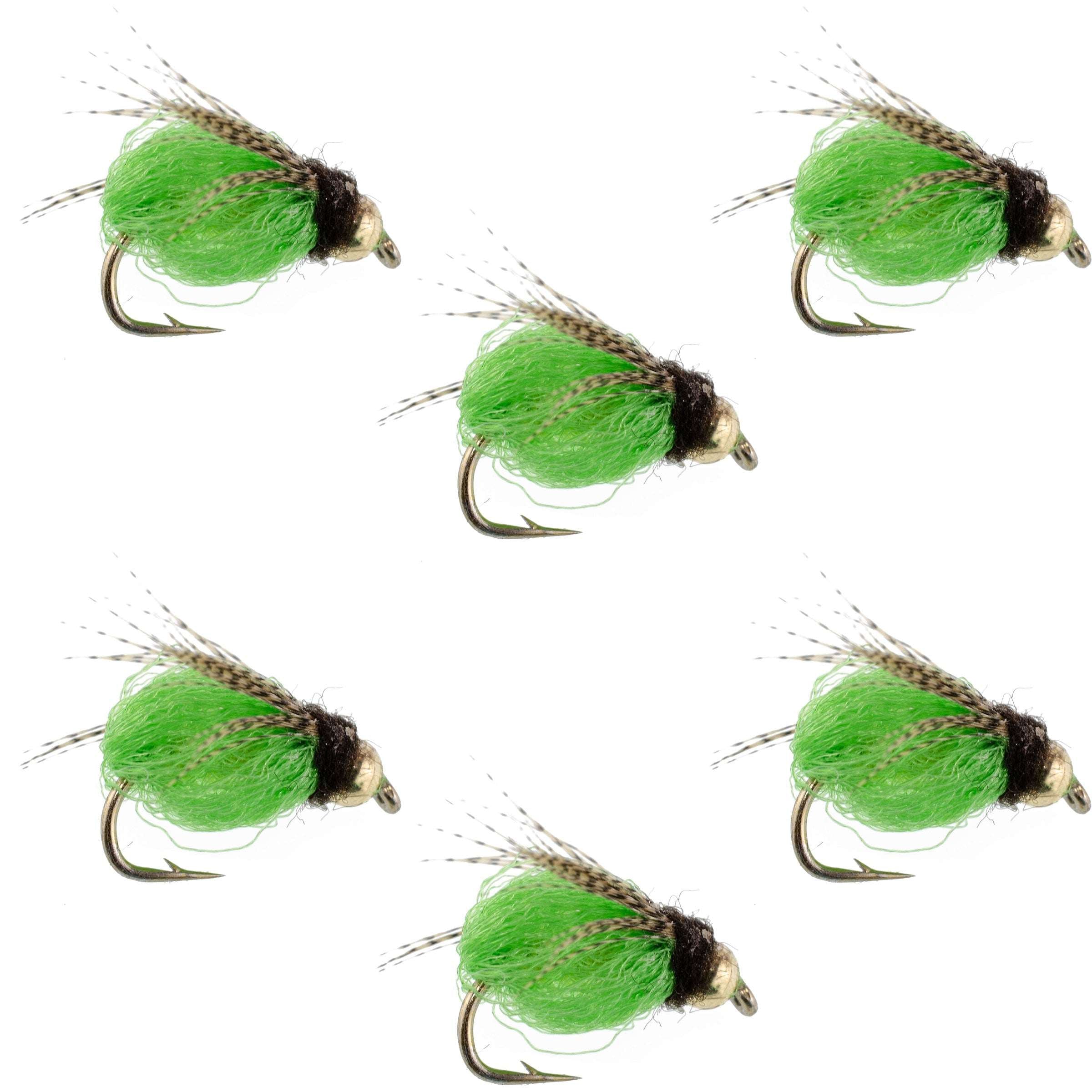 Bead Head LaFontaine Bright Green Deep Sparkle Caddis Pupa - 6 Flies Hook Size 14