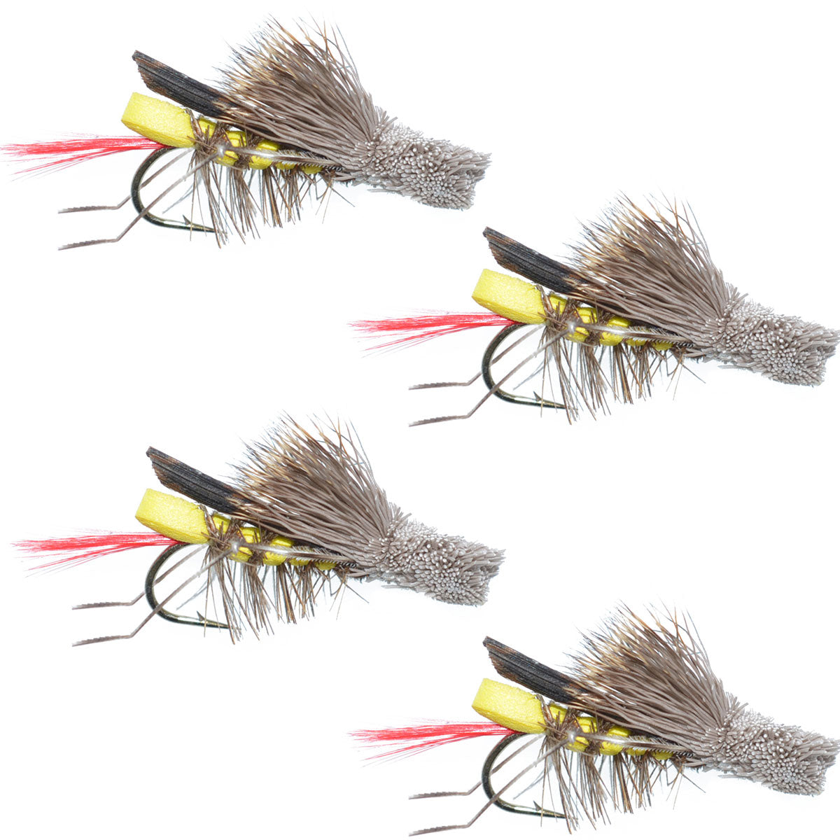 4 Pack Daves Hopper Yellow Foam Body Grasshopper Fly - Hook Size 12