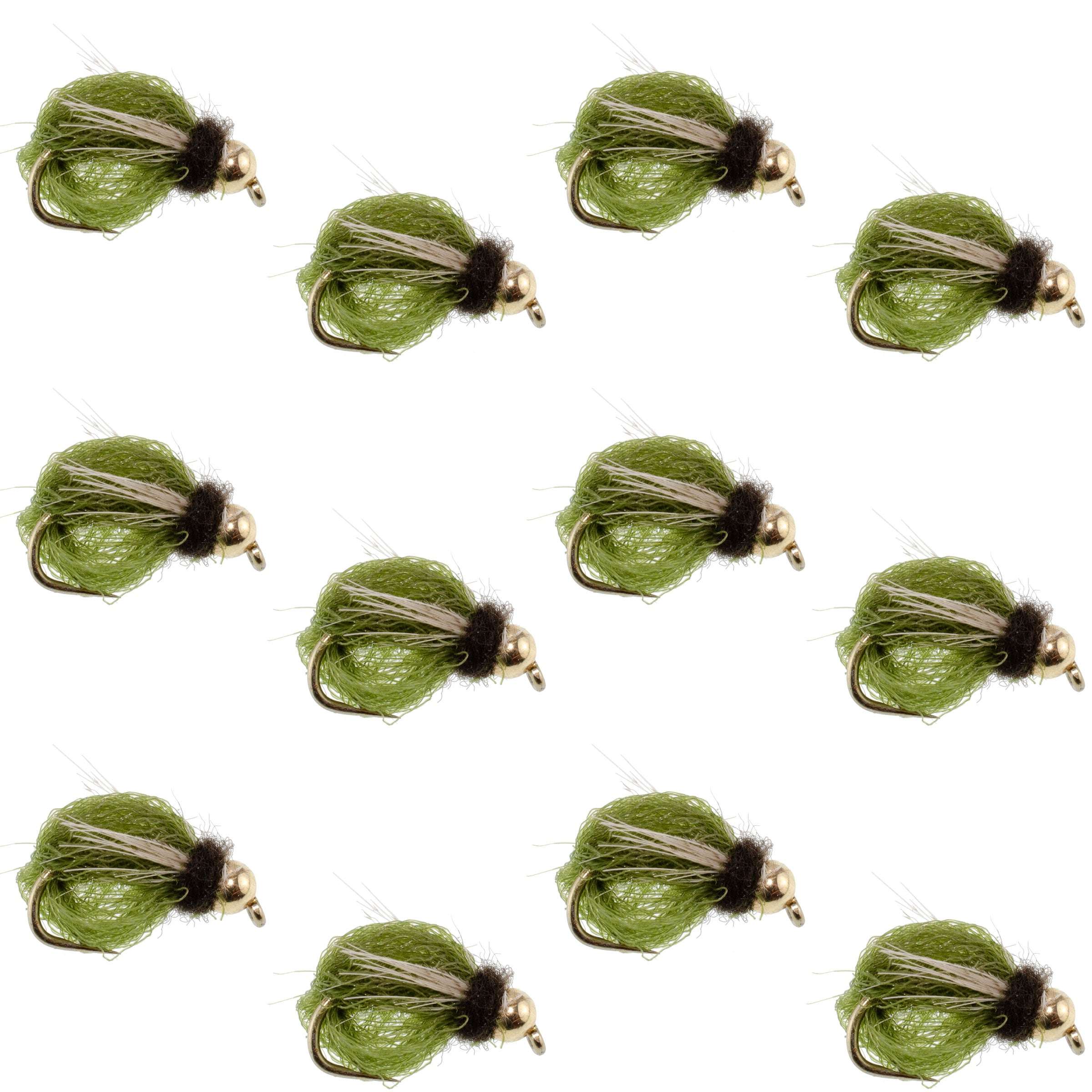 Bead Head LaFontaine Olive Deep Sparkle Caddis Pupa - 12 Flies Size 12