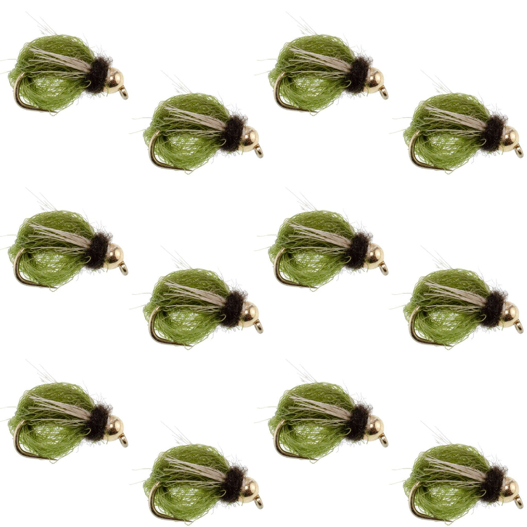 Bead Head LaFontaine Olive Deep Sparkle Caddis Pupa - 12Flies Size 16