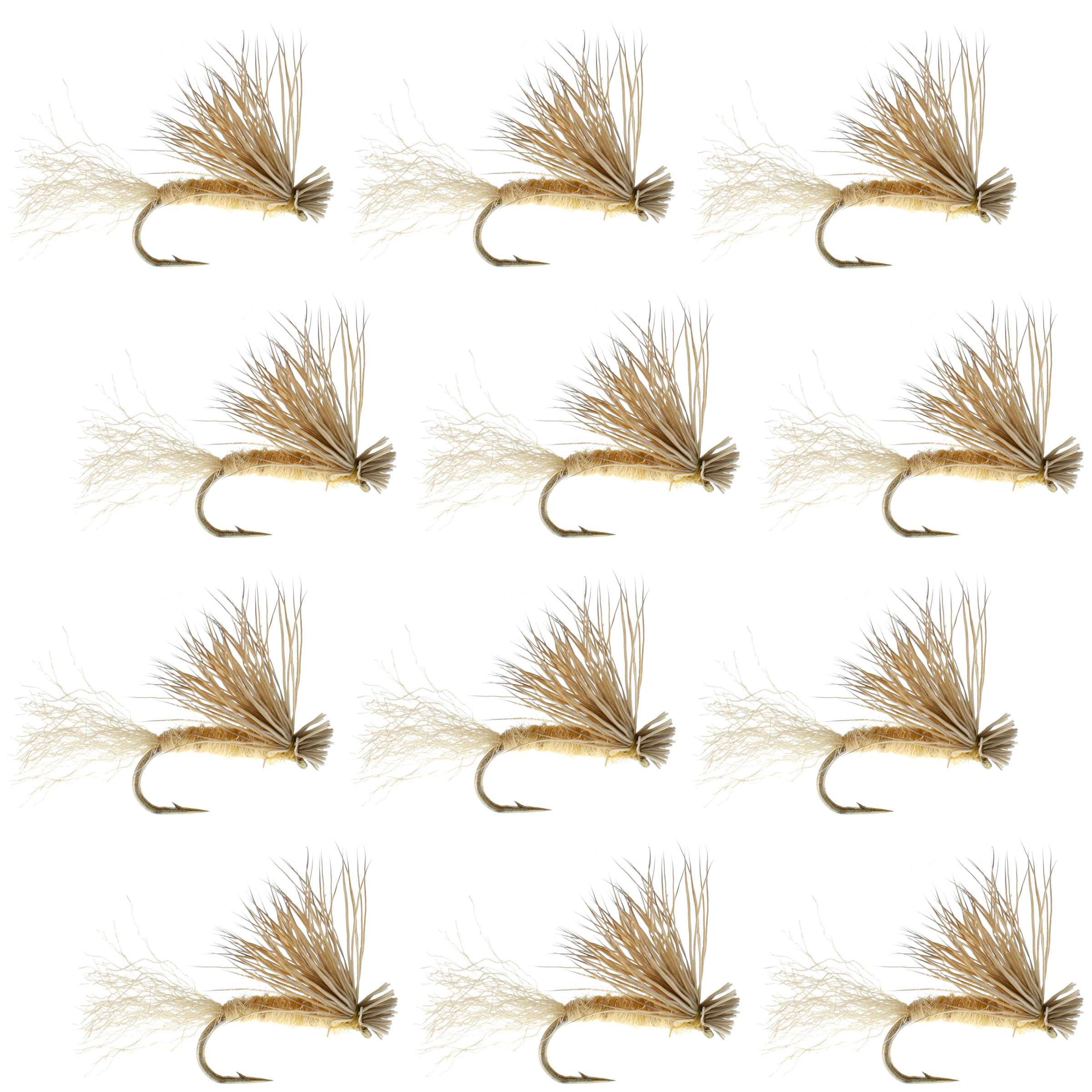 Barbless Tan X Caddis Emerging Caddis Adult Fly - 12 Flies Size 16