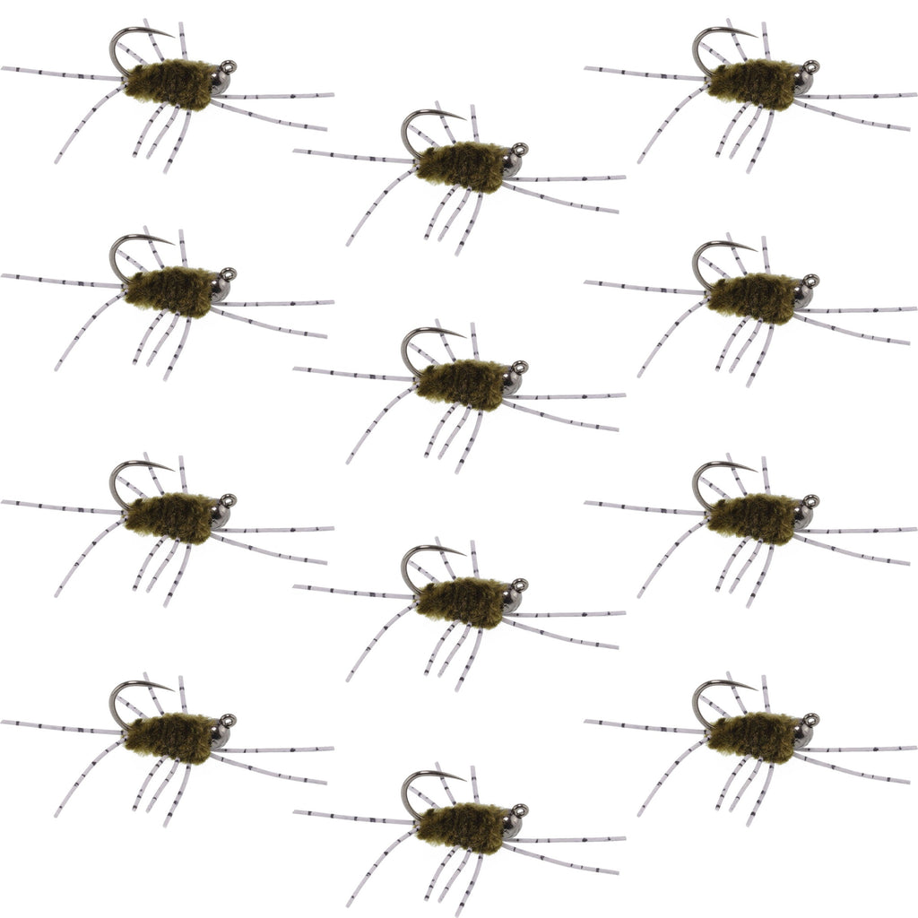 Barbless Pats Rubber Legs Tungsten Jig Dark Olive Euro Nymph 12 Flies #6