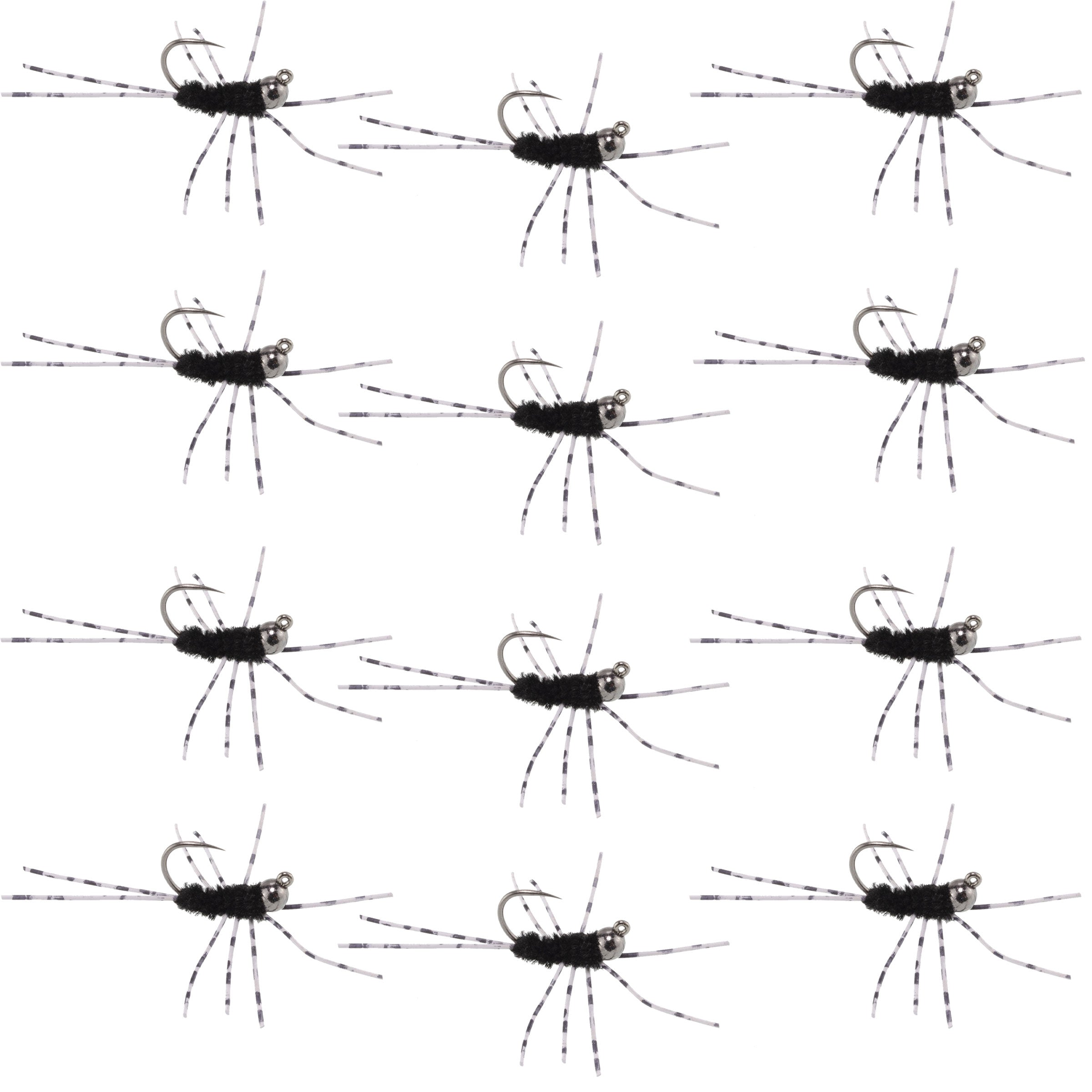 Barbless Pats Rubber Legs Tungsten Jig Black Euro Nymph 12 Flies #6