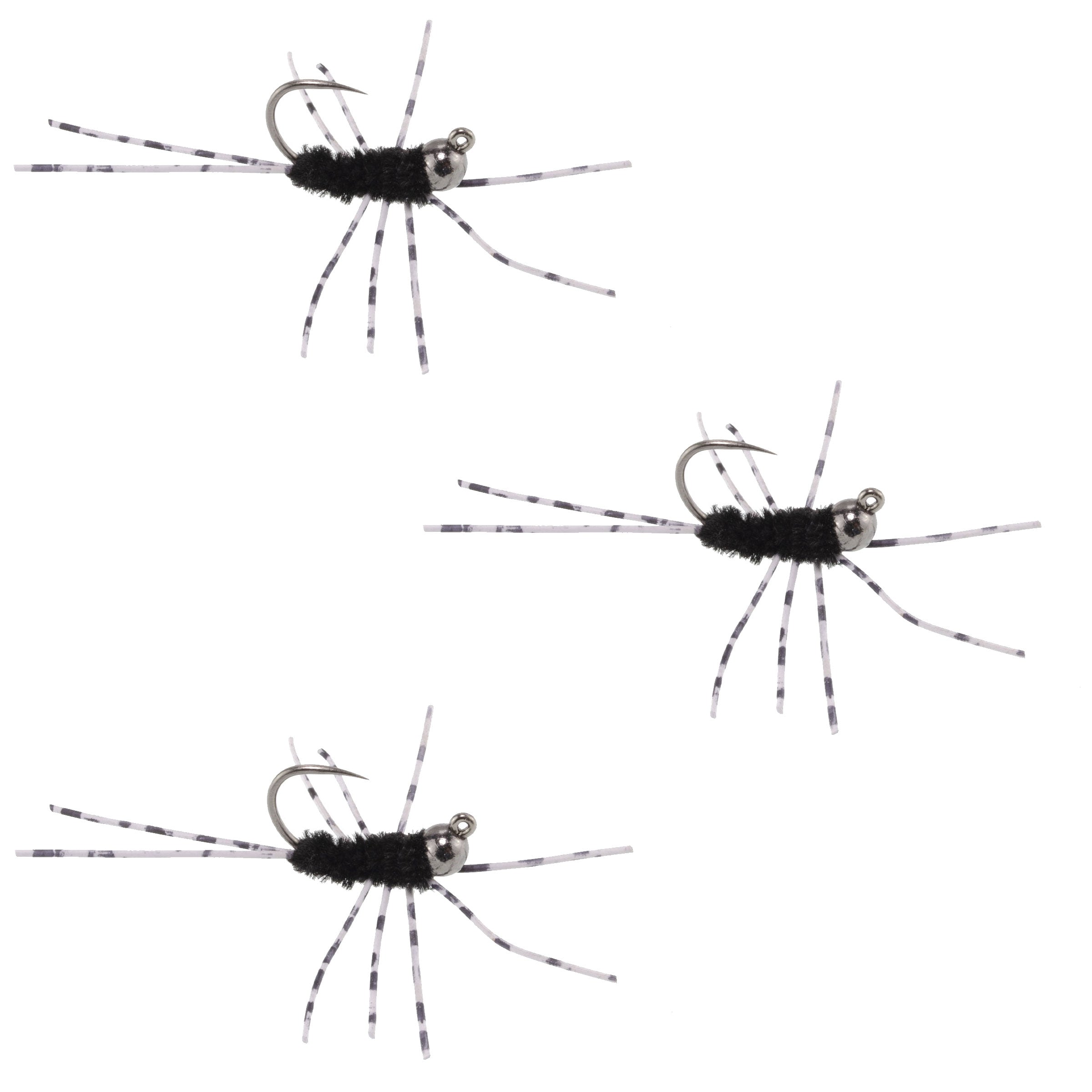 3 Pack Pat's Rubber Legs Tungsten Jigged Black Euro Nymph Size 6