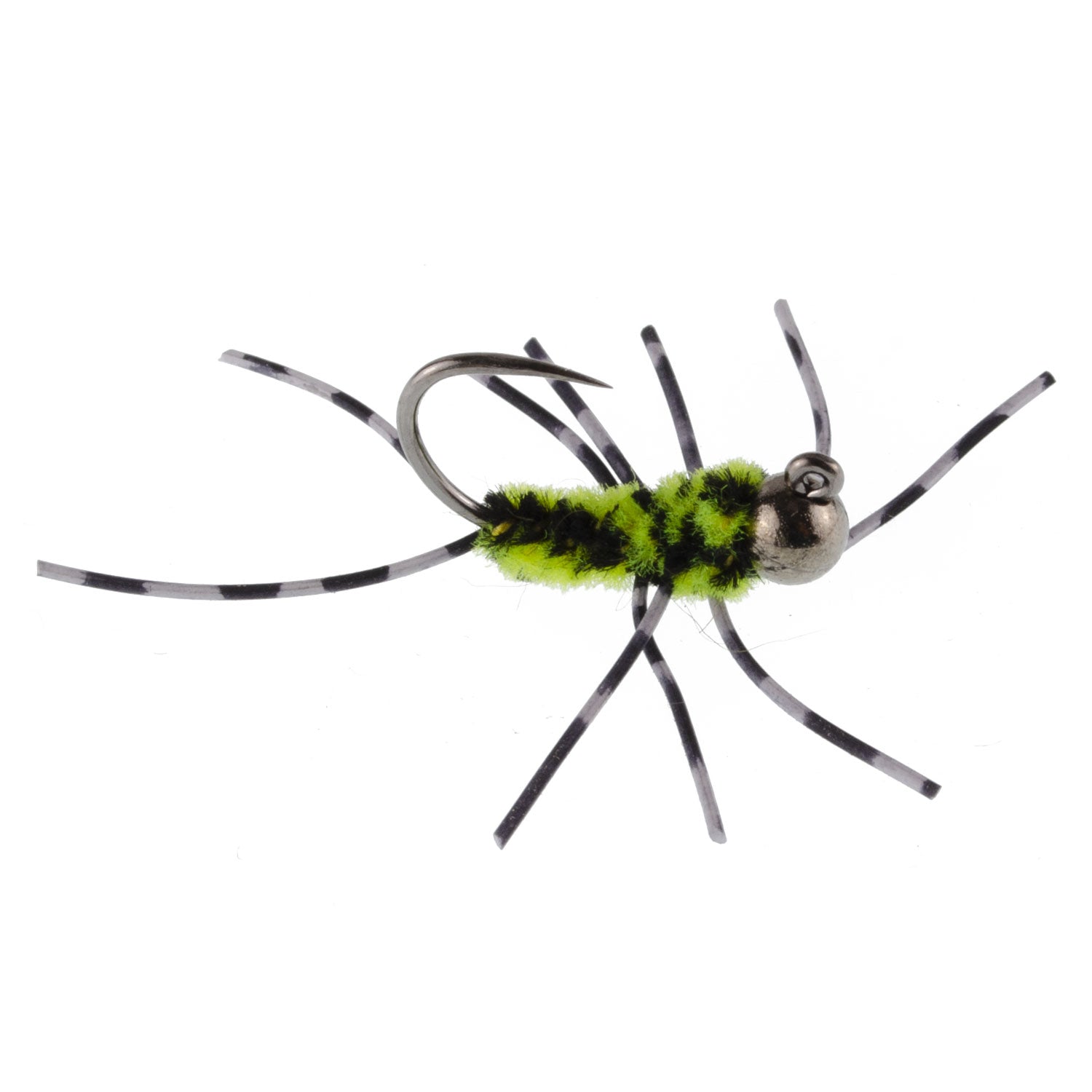 Barbless Pat's Rubber Legs Tungsten Black/Chartreuse Euro Nymph 6 Flies #6