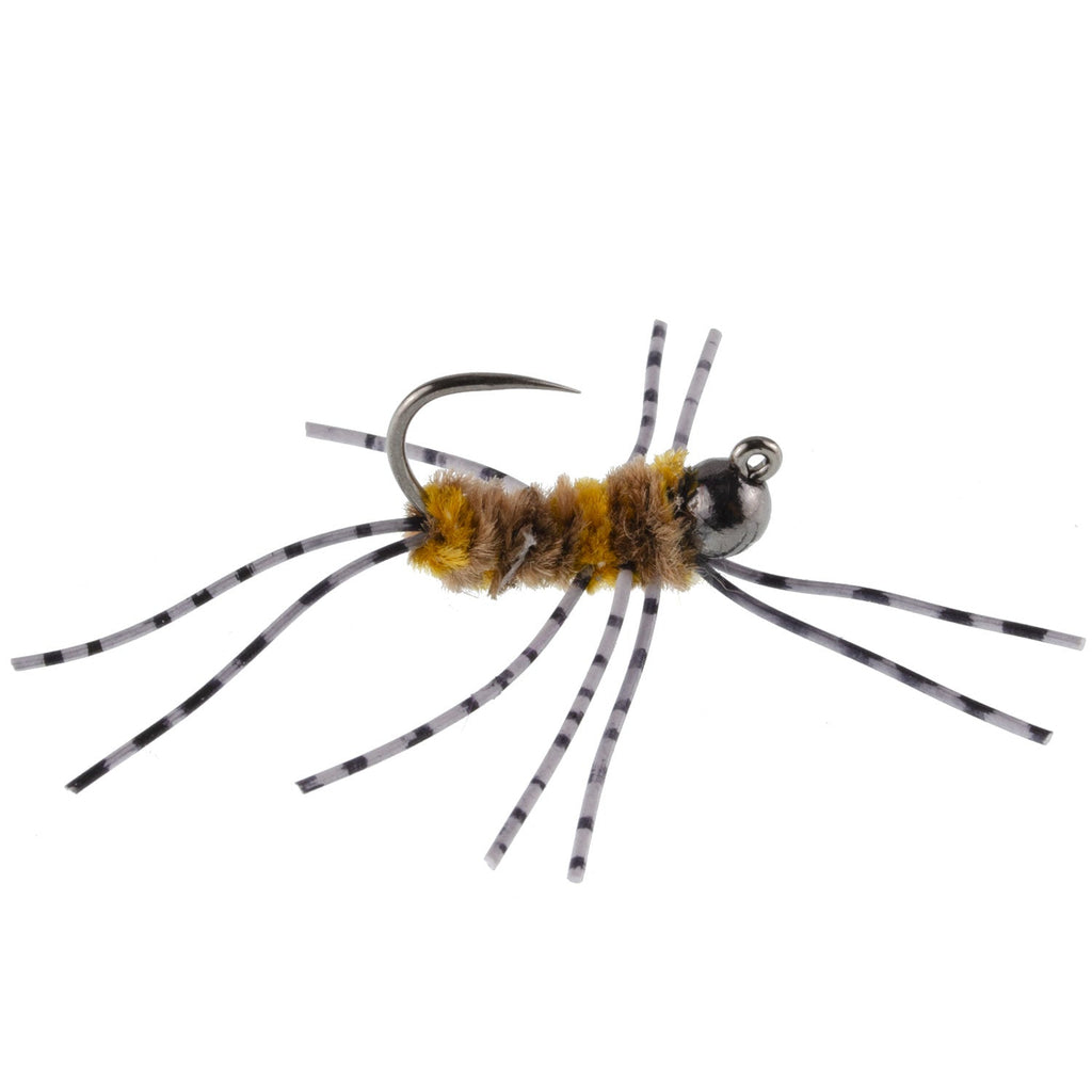 Barbless Pats Rubber Legs Tungsten Jig Coffee/Tan Euro Nymph 12 Flies #6