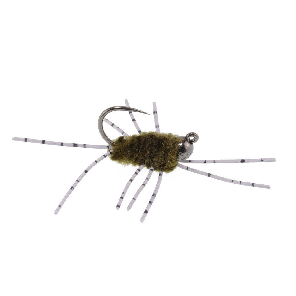Barbless Pats Rubber Legs Tungsten Jig Dark Olive Euro Nymph 12 Flies #6