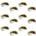 Bead Head Olive Brown Caddis Larva Nymph 12 Flies - Hook Size 16