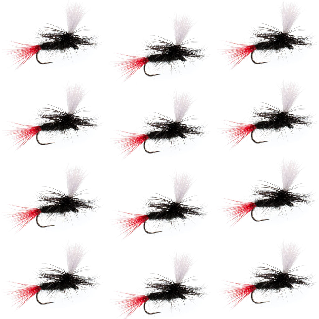 Barbless Parachute Black Gnat Red Tail Dry Fly - 12 Flies - Size 14