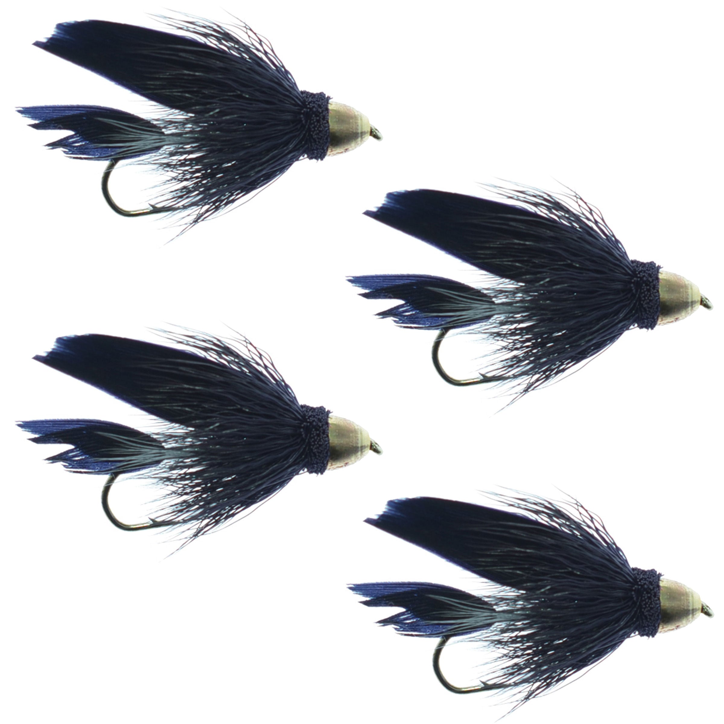 Cone Head Black Muddler Minnow Streamer Fly  - 4 Flies Size 8