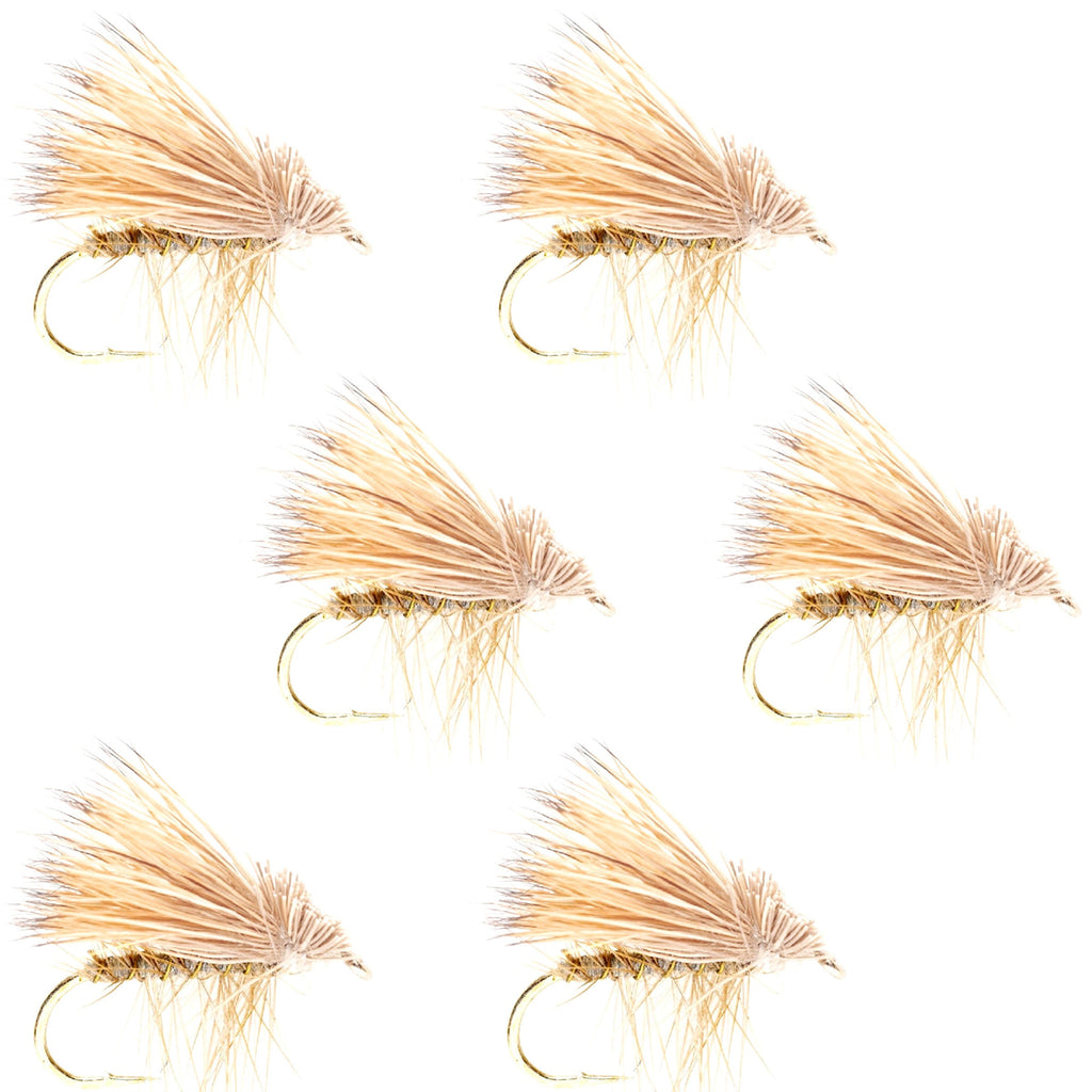 Barbless Yellow Elk Hair Caddis Classic Trout Dry Flies 6 Flies Size 12
