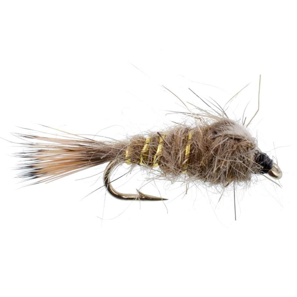 Classic Weighted Gold Ribbed Hares Ear Nymph - Set of 6 Flies - Size 10