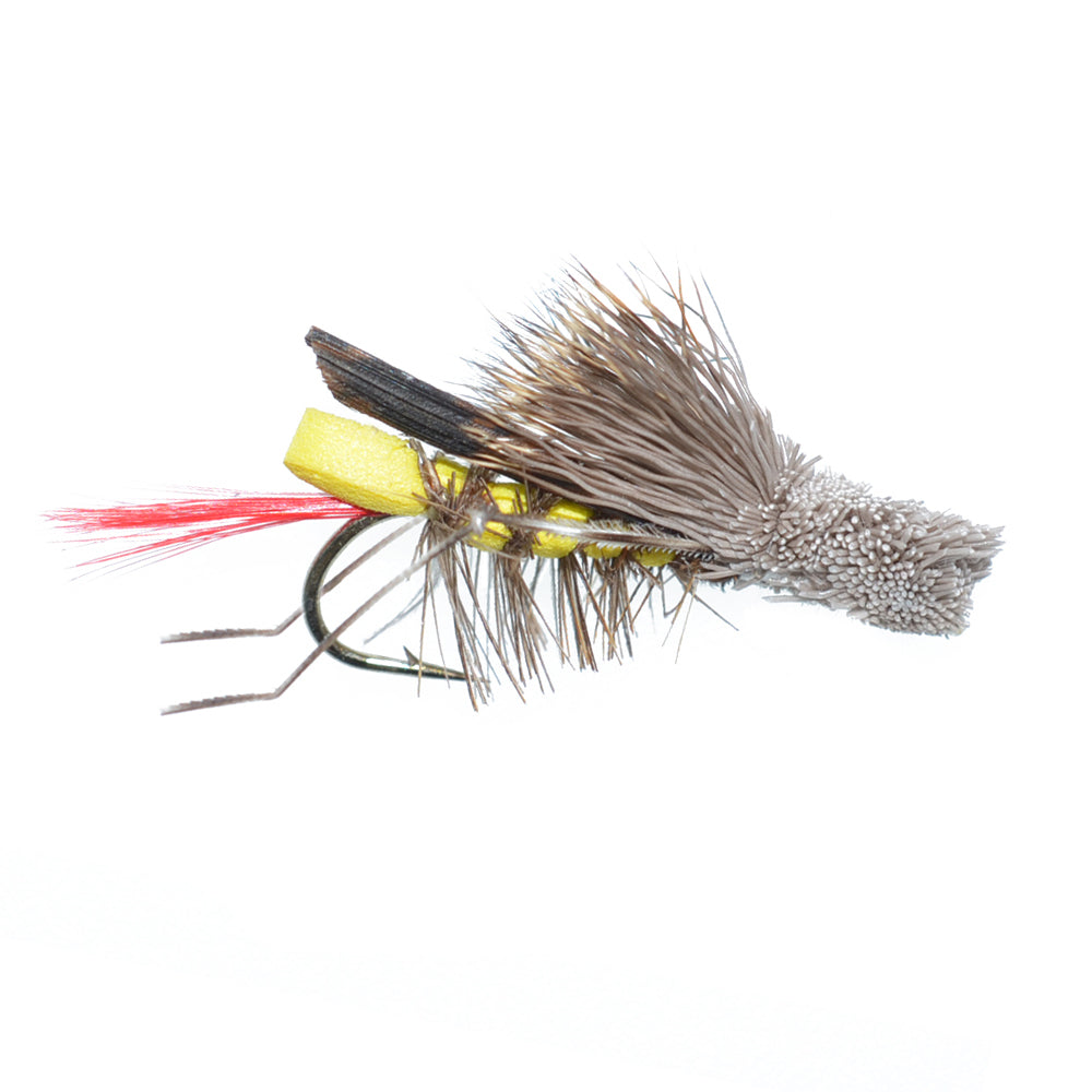Daves Hopper Yellow Foam Body Grasshopper Fly - 1 Dozen Flies Hook Size 8