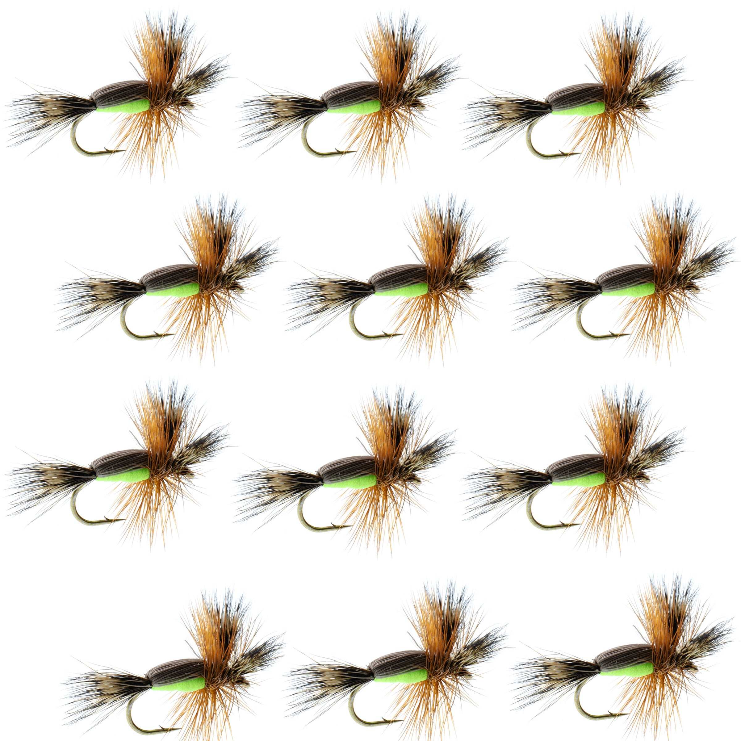 Barbless Chartreuse Humpy Hair Wing Dry Fly - 1 Dozen Flies Size 10