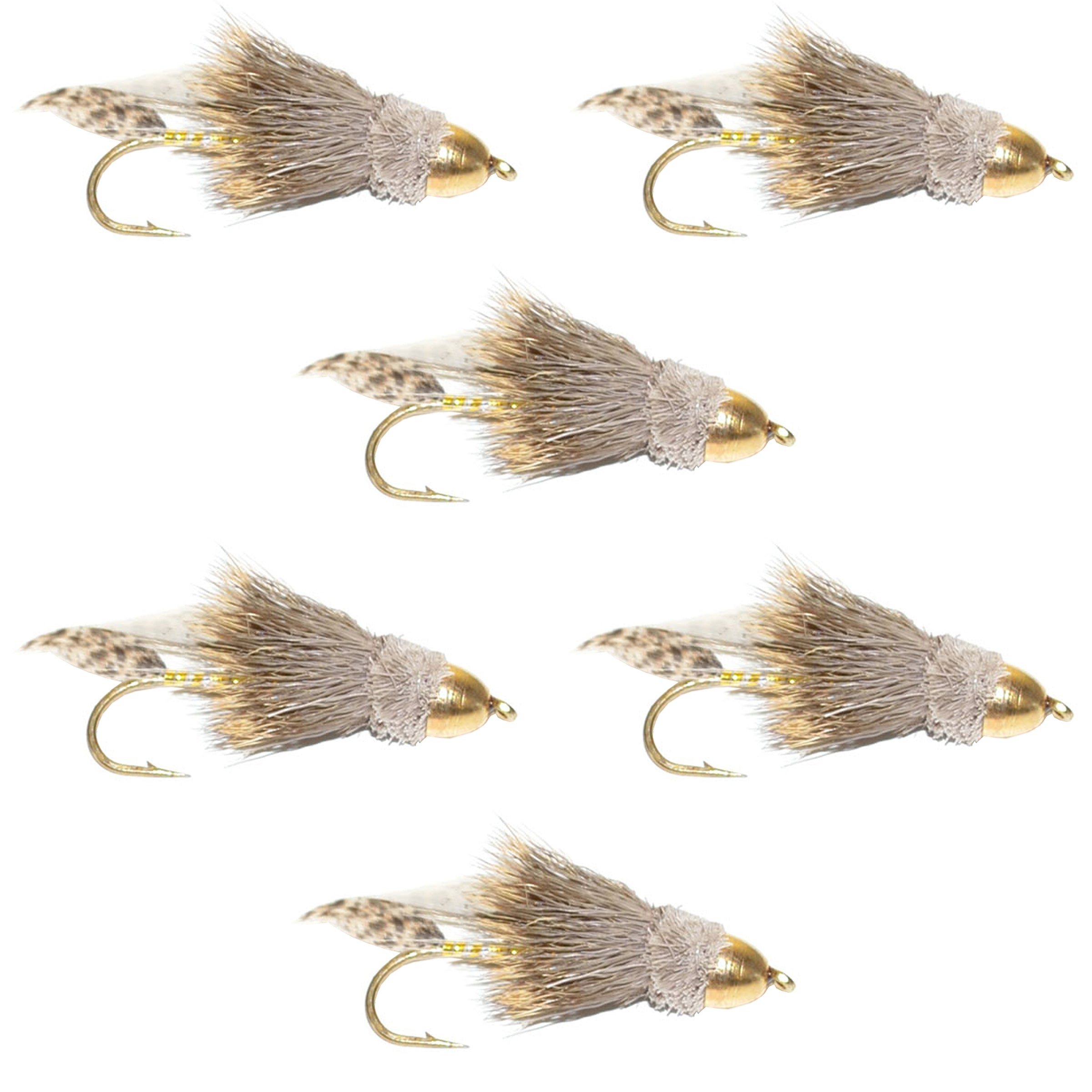 Cone Head Muddler Minnow Trout and Bass Streamer Fly - 6 Flies Size 10