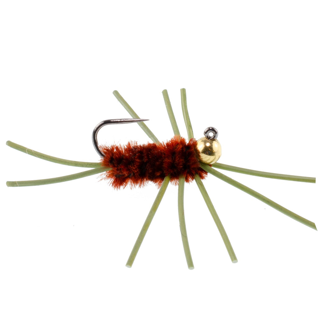 Barbless Pat's Rubber Legs Tungsten Bead Jigged Brown Euro Nymph  - Set of 6 Flies Hook Size 10