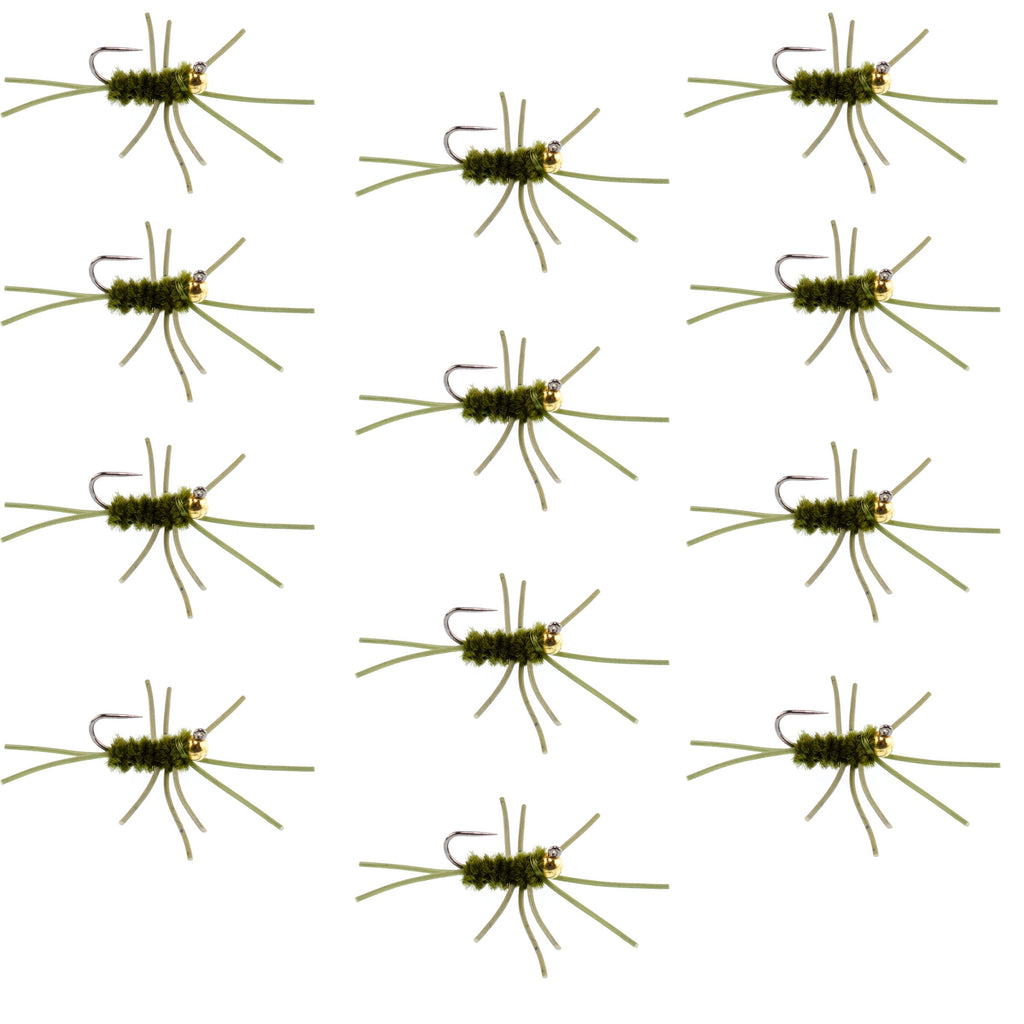 Pat's Rubber Legs Tungsten Jig Dark Olive Euro Nymph 12 Flies Size 10