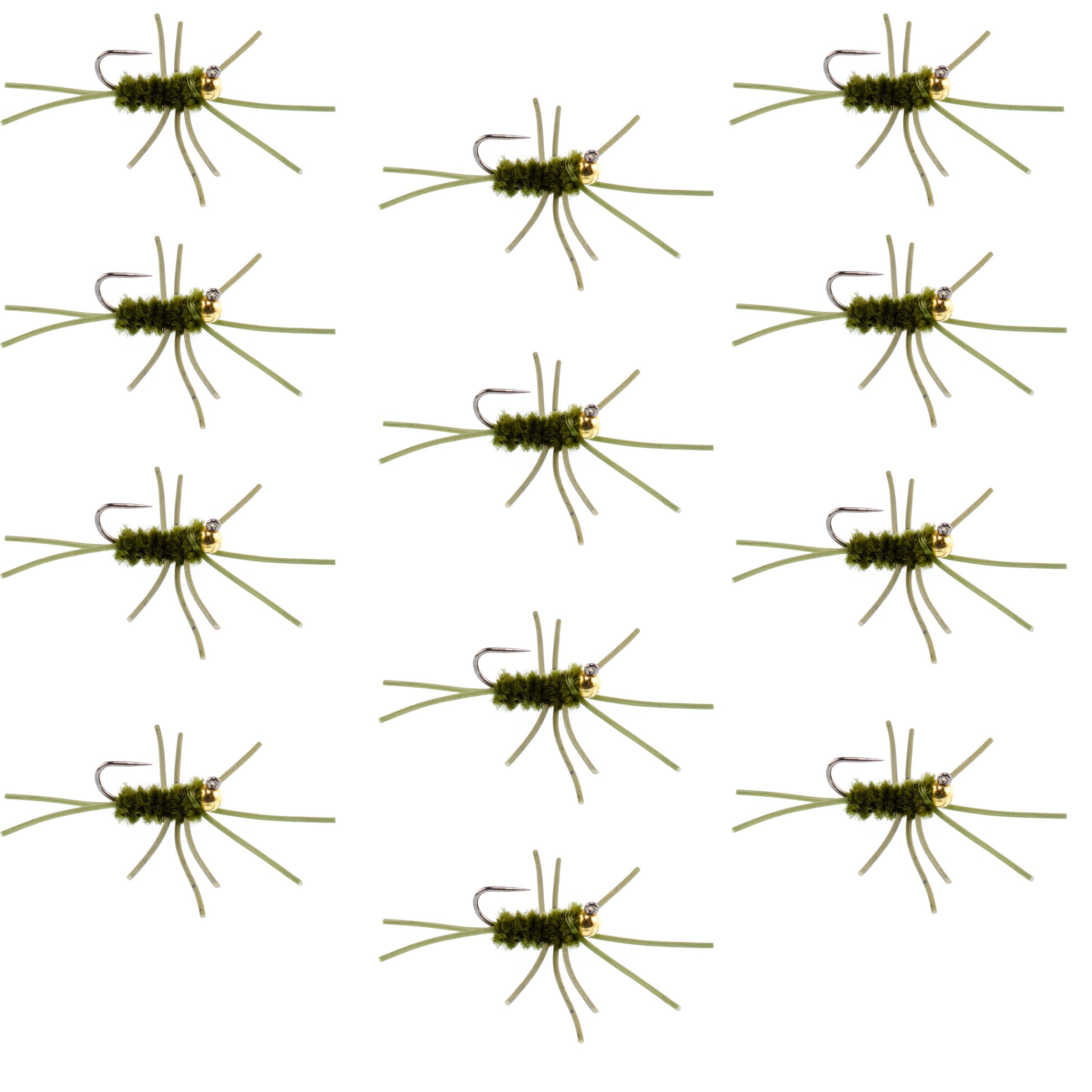 Pat's Rubber Legs Tungsten Jig Dark Olive Euro Nymph 12 Flies Size 10