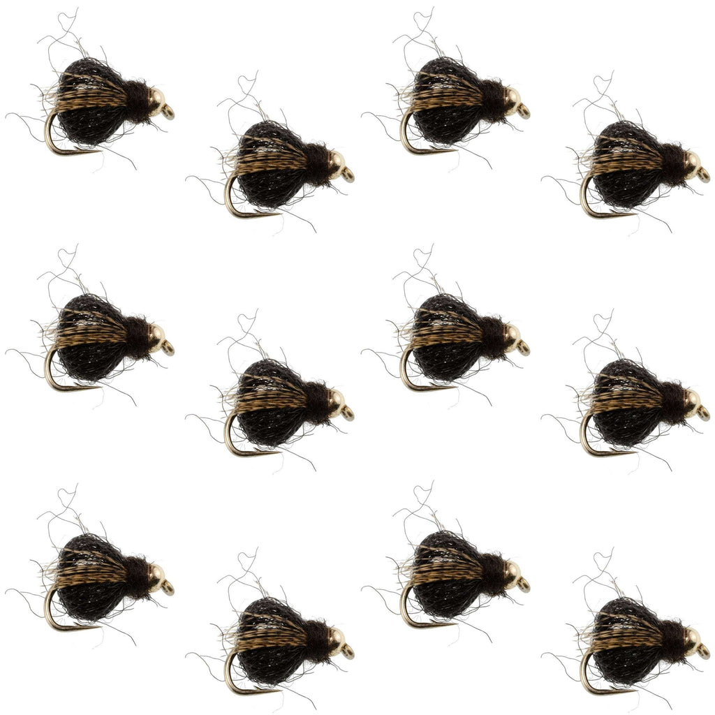 Bead Head LaFontaine Black Deep Sparkle Caddis Pupa - 12 Flies Size 16