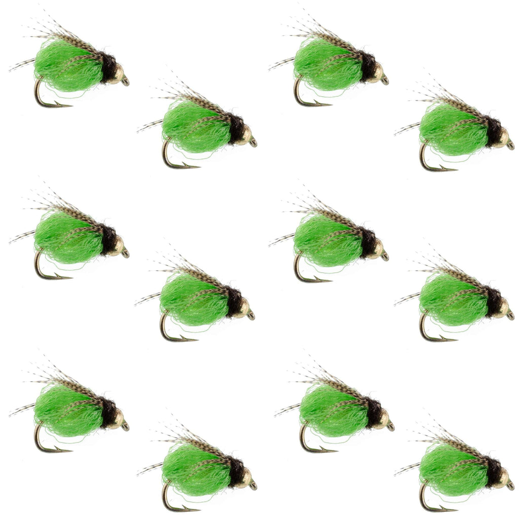 Bead Head LaFontaine Green Deep Sparkle Caddis Pupa - 12 Flies Size 18
