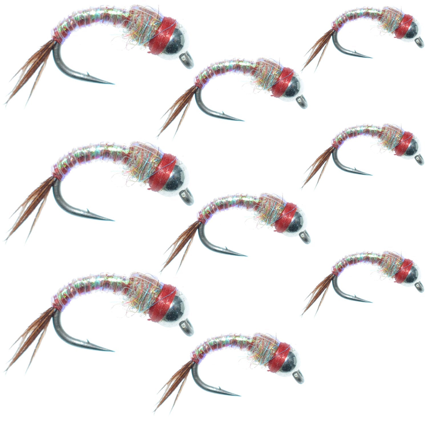 Bead Head Rainbow Warrior Midges -  3 Each of 3 Sizes 14, 16, 18