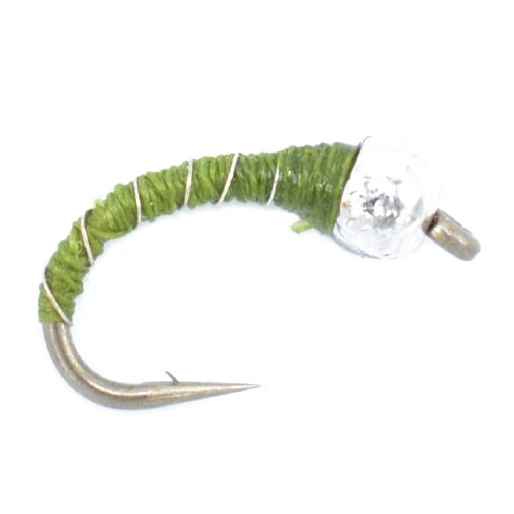 Bead Head Olive Zebra Midge Still Water Nymph 1 Dozen  Hook Size 14