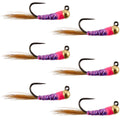 Tungsten Hot Spot Purple Perdigon Tactical Euro Nymph Fly - 6 Flies Size 14