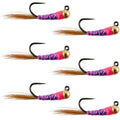 Tungsten Hot Spot Purple Perdigon Tactical Euro Nymph Fly - 6 Flies Size 18