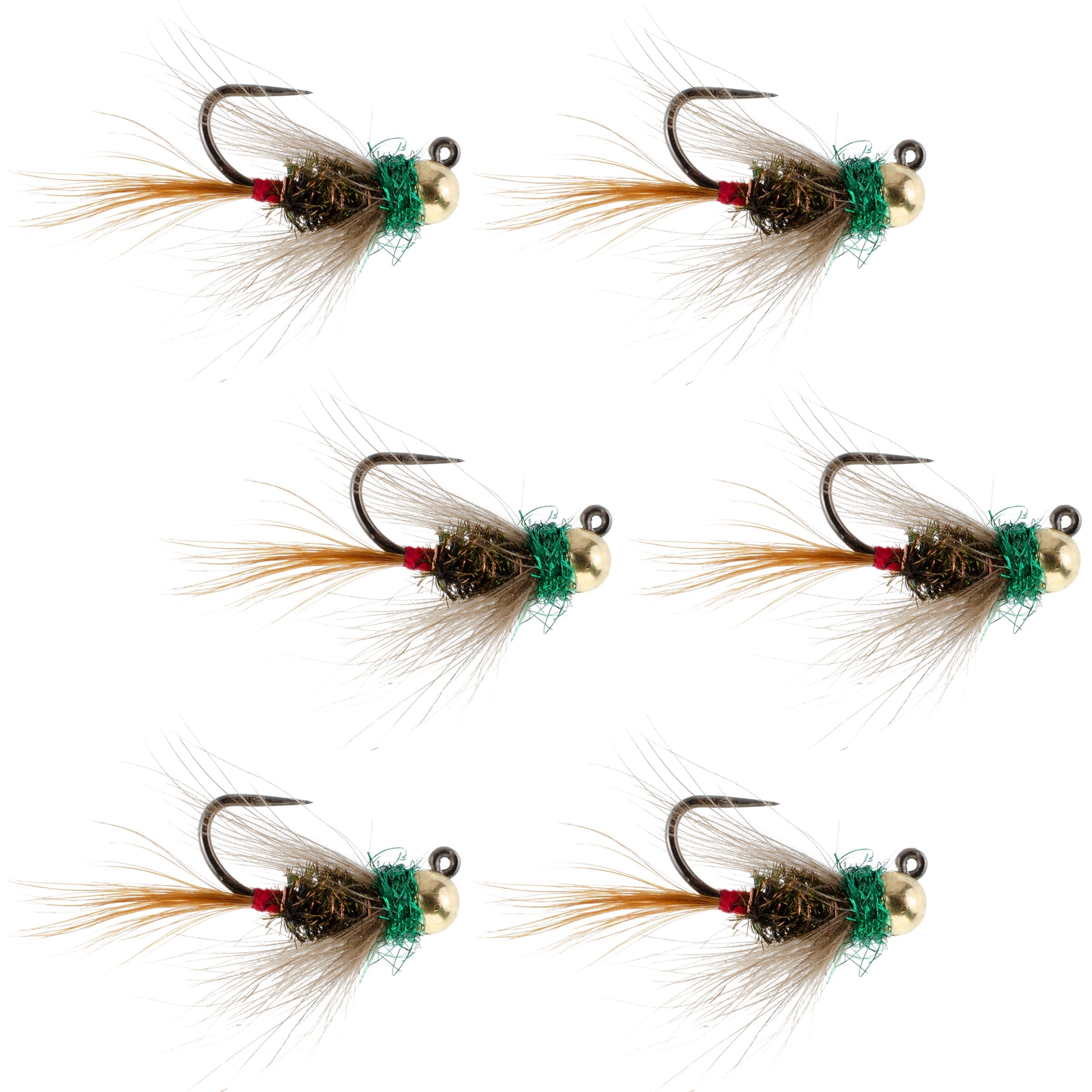 Tungsten Bead Tactical CDC Frenchie Czech Nymph Euro Jig - 6 Flies Size 14