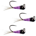 3 Pack Tungsten Purple Perdigon Tactical Jig Euro Nymph Fly - Size 16