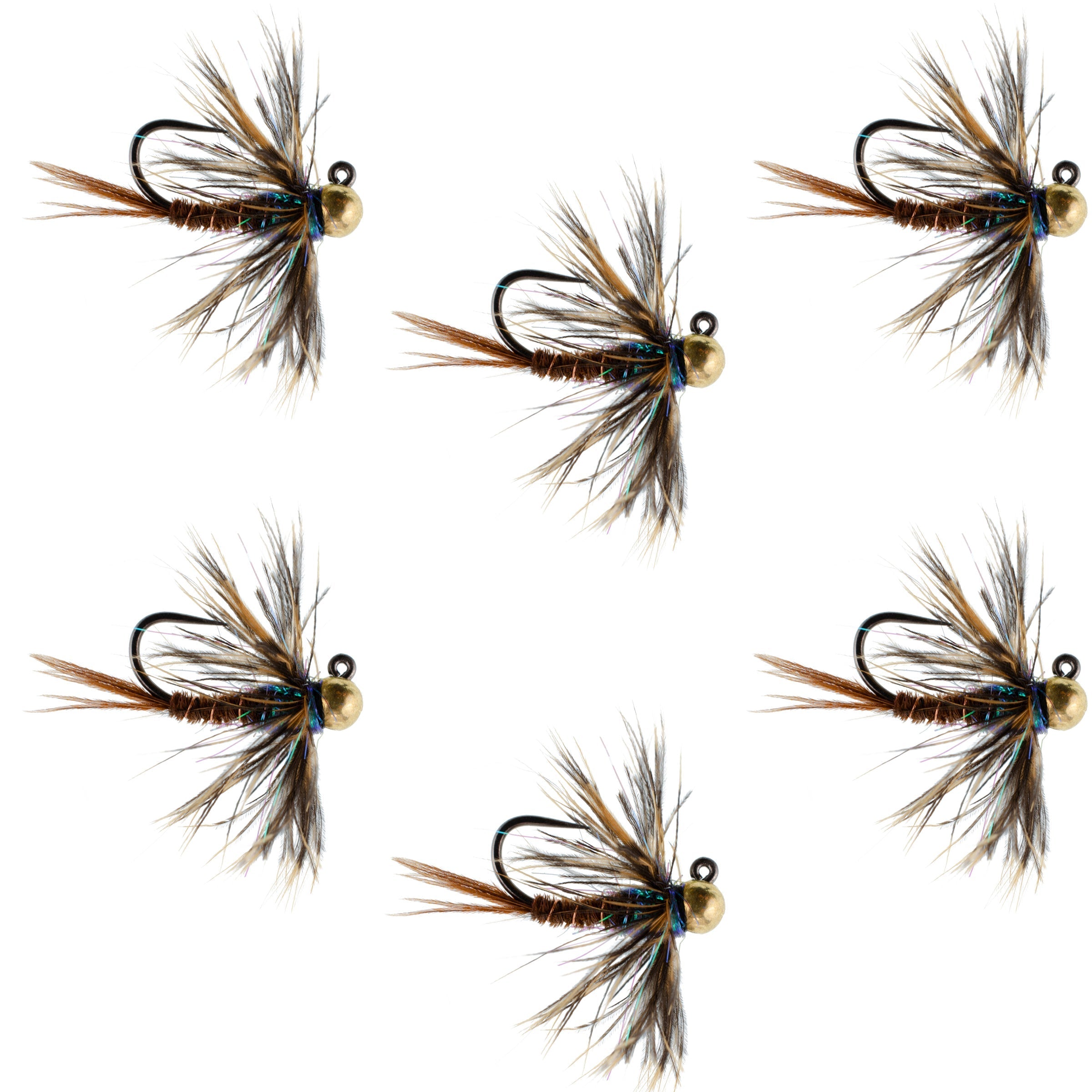 Tungsten Soft Hackle Pheasant Tail Tactical Nymph Euro Jig - 6 Flies Size 12