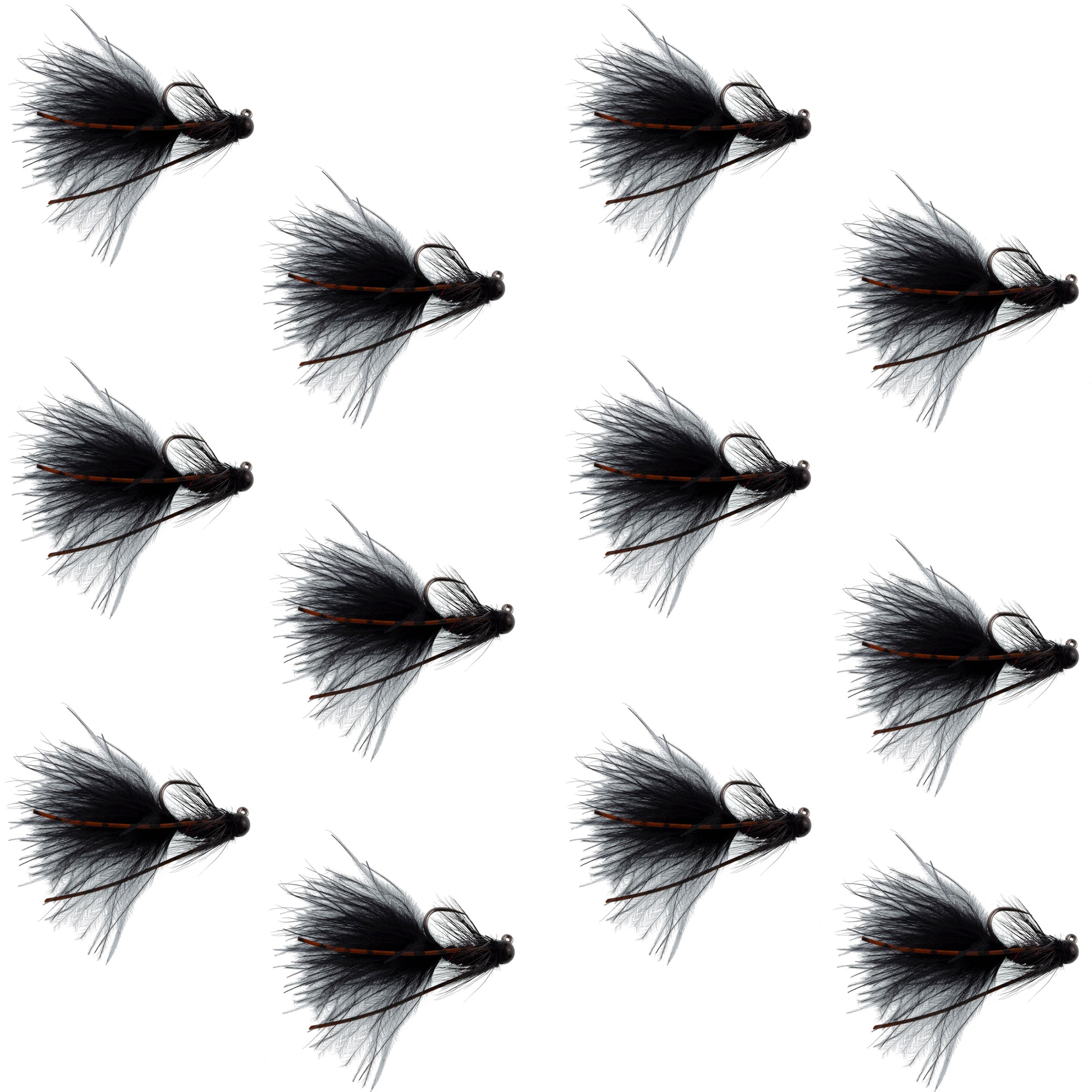 Tungsten Bead Tactical Black Mini Bugger Euro Nymph Fly - 12 Flies Size 12