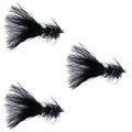 3 Pack Black Bead Head Crystal Woolly Bugger Streamer -  Size 8