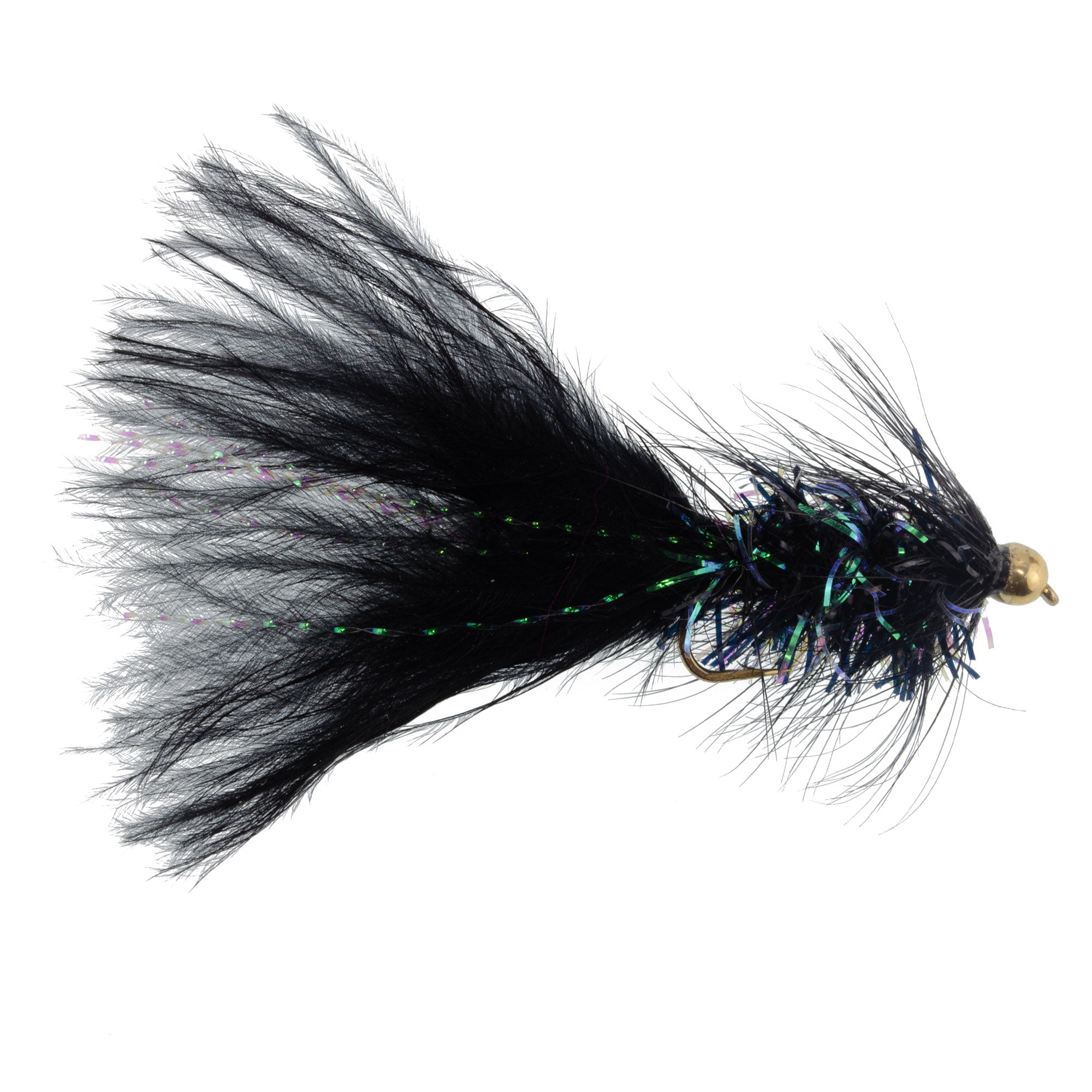 3 Pack Black Bead Head Crystal Woolly Bugger Streamer Flies Size 4