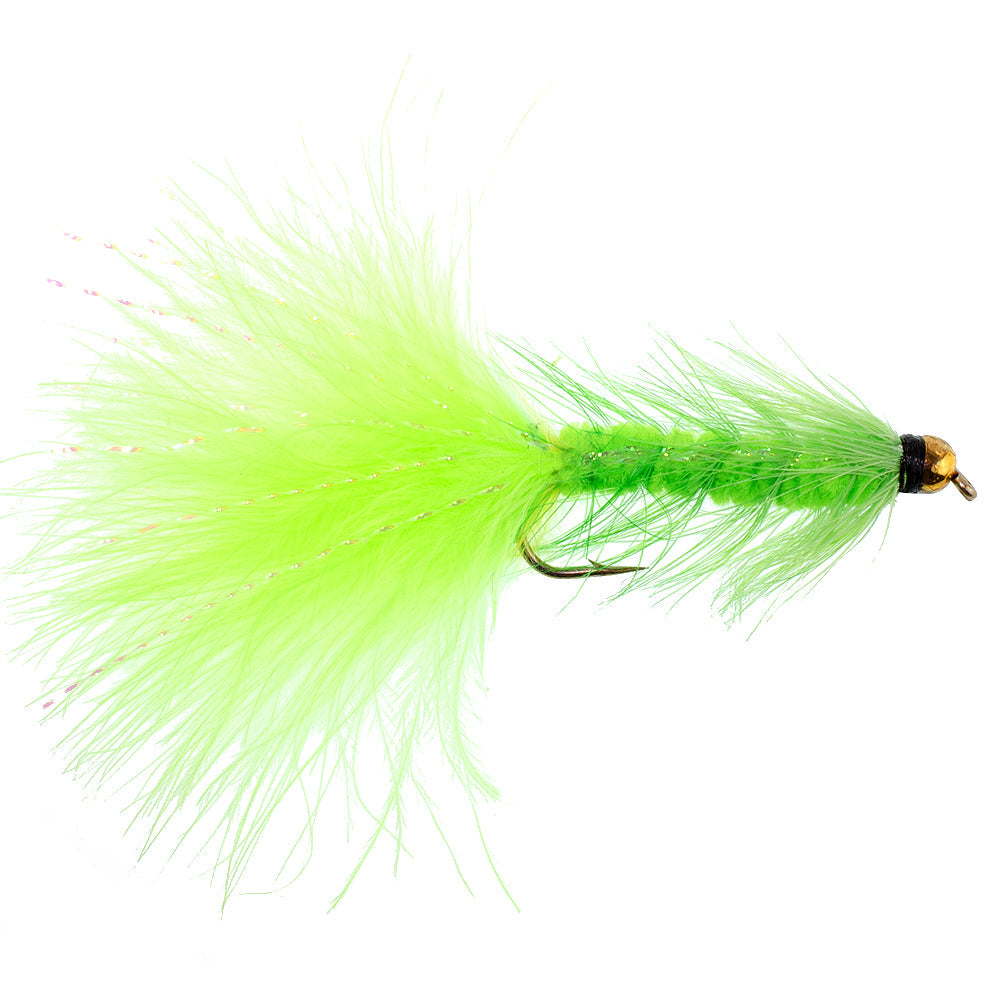 Chartreuse Bead Head Crystal Woolly Bugger Streamer Fly - 12  Flies Size 4