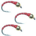3 Pack Bead Head Red Zebra Midge Nymph Hook Size 18