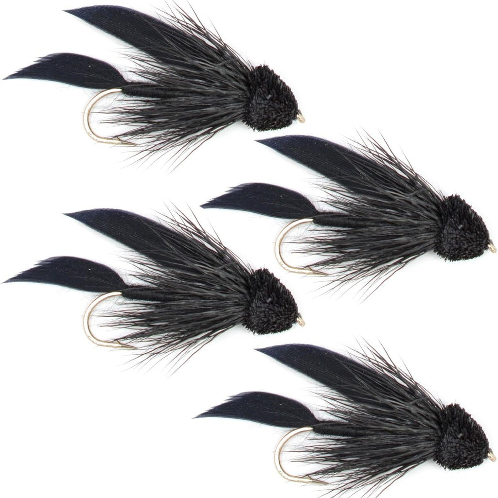 Black Muddler Minnow Streamers Fly - 4 Flies Size 4