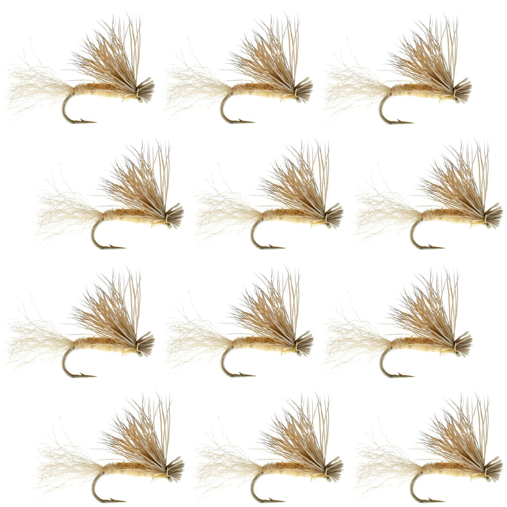 Barbless Tan X Caddis Emerging Caddis Adult Fly - 12 Flies Size 14